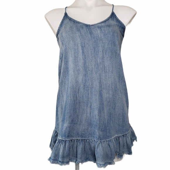 Blank NYC | Denim Chambray Frayed Hem Tunic Tank L - Picture 1 of 6